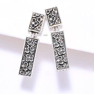 John Hardy JAI Heritage Floral Texture Drop Sterling Silver Earrings 1" NIB